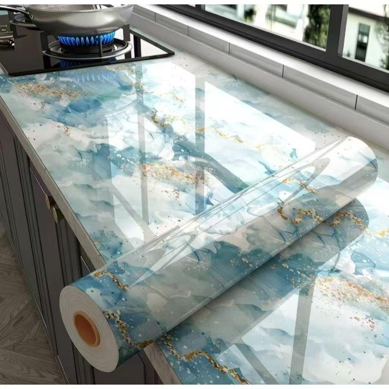 Thickened Faux Marble Kitchen Sticker – Waterproof, Oil-Proof, and Heat-Resistant Wallpaper for Stovetops