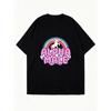Übergroßes T-Shirt Schwarz Alpha-Männchen Einhorn Regenbogen-Print Freizeitkleidung Für Frauen