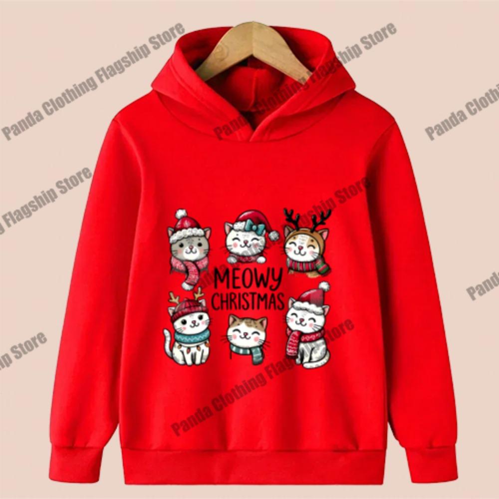 Christmas Children's Sports Hoodie with Christmas Cat Print, Simple Casual Sweatshirt for Boys and Girls, a Holiday Gift.