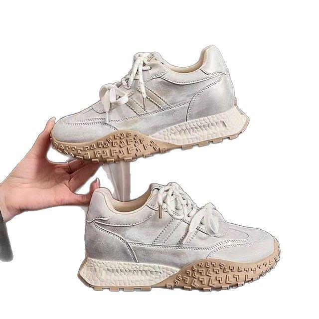 Inner height-increasing little white shoes for women and small men 2025 spring new retro polished thick-soled versatile Agam training casual shoes