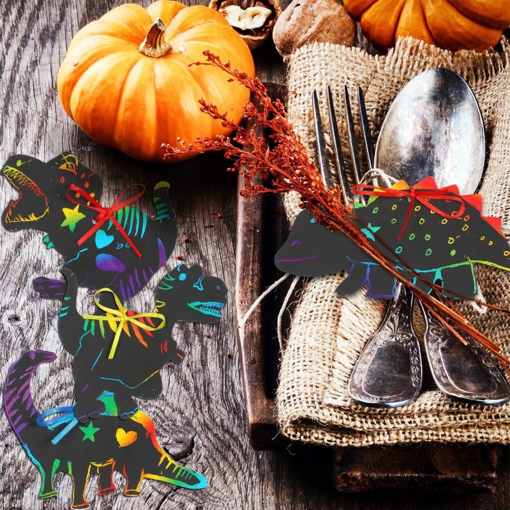 12Pcs Cartoon Dinosaur Scratch-Off Paintings Colorful Birthday Baby Shower Party Filler Prizes School Event Pinata Decoration
