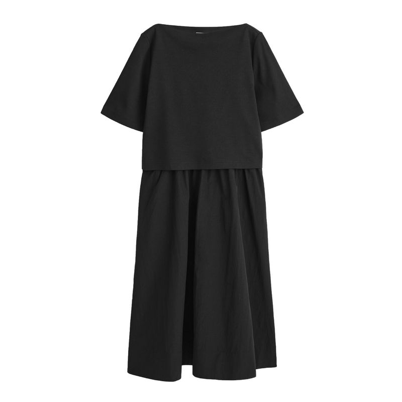 

CS Autumn New Women s Clothing French Cotton Short Sleeve Casual Version Boat Neck Mid Length Long Length Dress 1293955 Black L