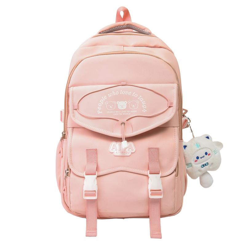 

Рюкзак с мультяшным принтом для ученика средней школы, легкий школьный ранец, большая вместимость, женский рюкзак розовый