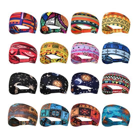 Women Wide Boho Print Headband Yoga Workout Knotted Stretch Sports Hairband Vintage Ethnic African Head Wrap