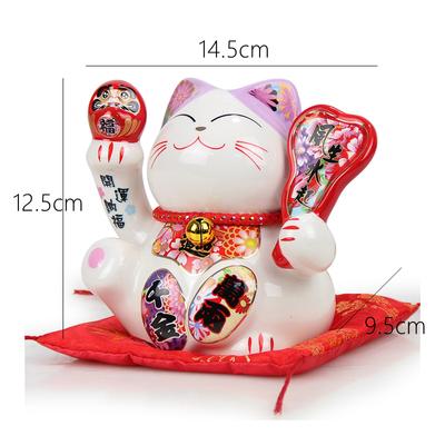 5.5 Inch Ceramic Maneki Neko Ornament Lucky Cat Money Box Japanese Fortune Cat Feng Shui Figurine Centerpiece Wedding Gift