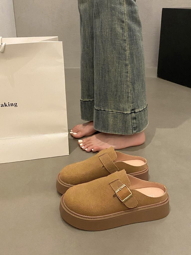 Platform-soled Boken Shoes Women's Bag Head Half Slippers Outer Wear 2025 Spring New Internet Celebrity Explosion Lazy One Foot Half Drag