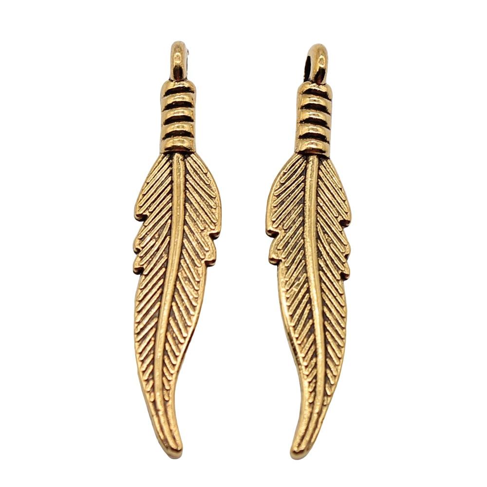 

20шт Перо Шармы Амулеты Античное золото Цвет Цинковый сплав 32X6mm