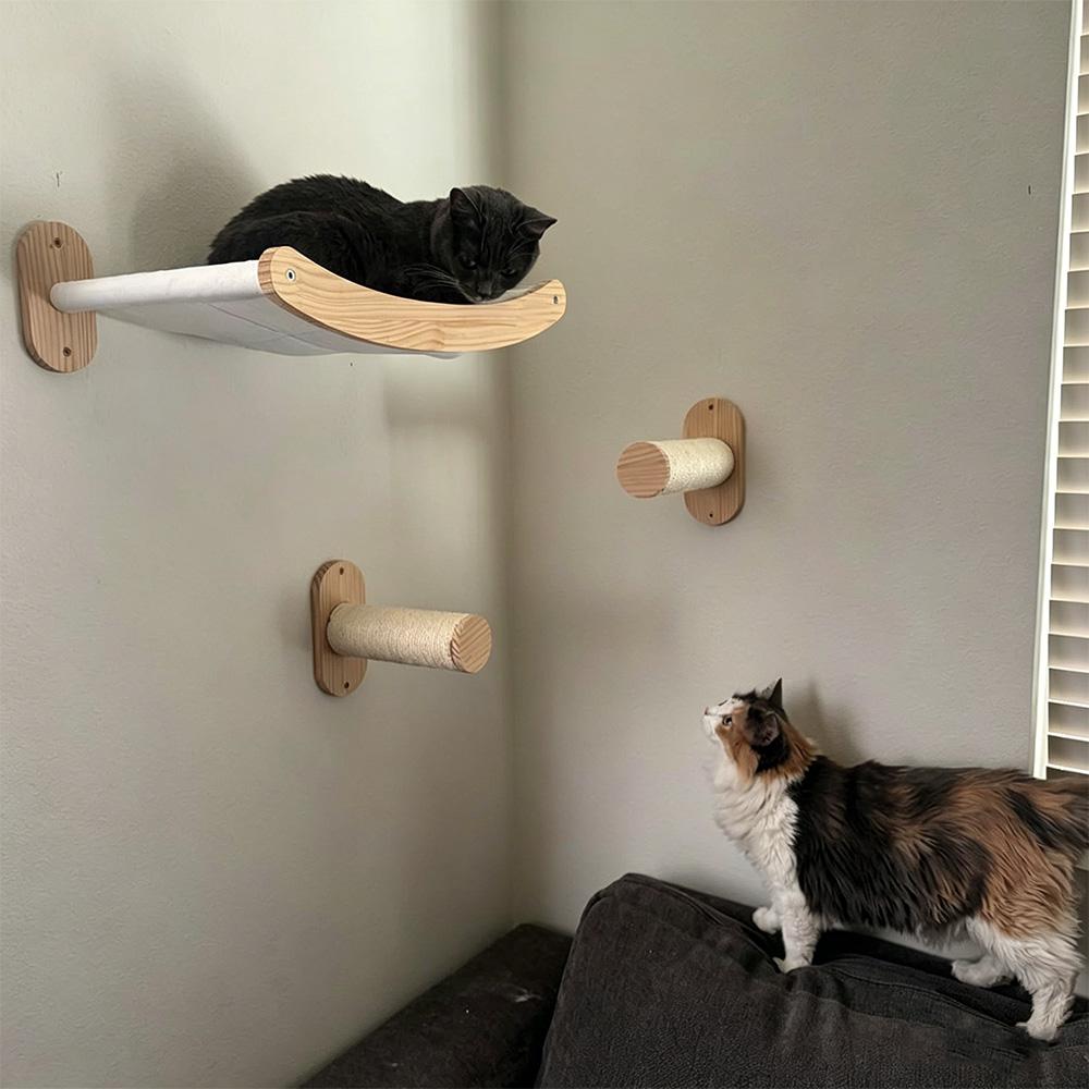 Cat Climbing Shelves Tree Cat Hammock Wall Mounted Tower Hand Woven Cat Wall Hanging House Macrame Detachable Steps & Platform