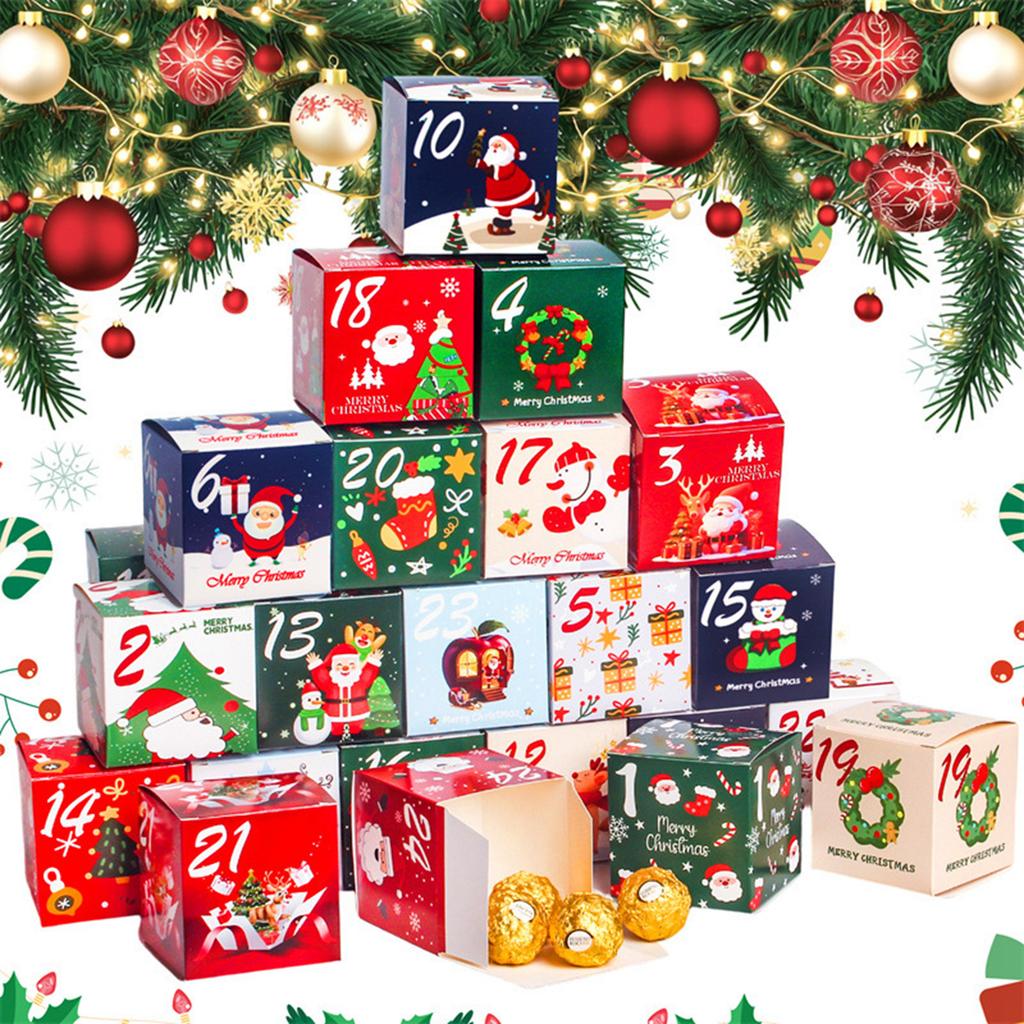 24pcs Countdown To Christmas Countdown Number Candy Box Gift Box Christmas Party Decoration Box Paper Box Gift Box