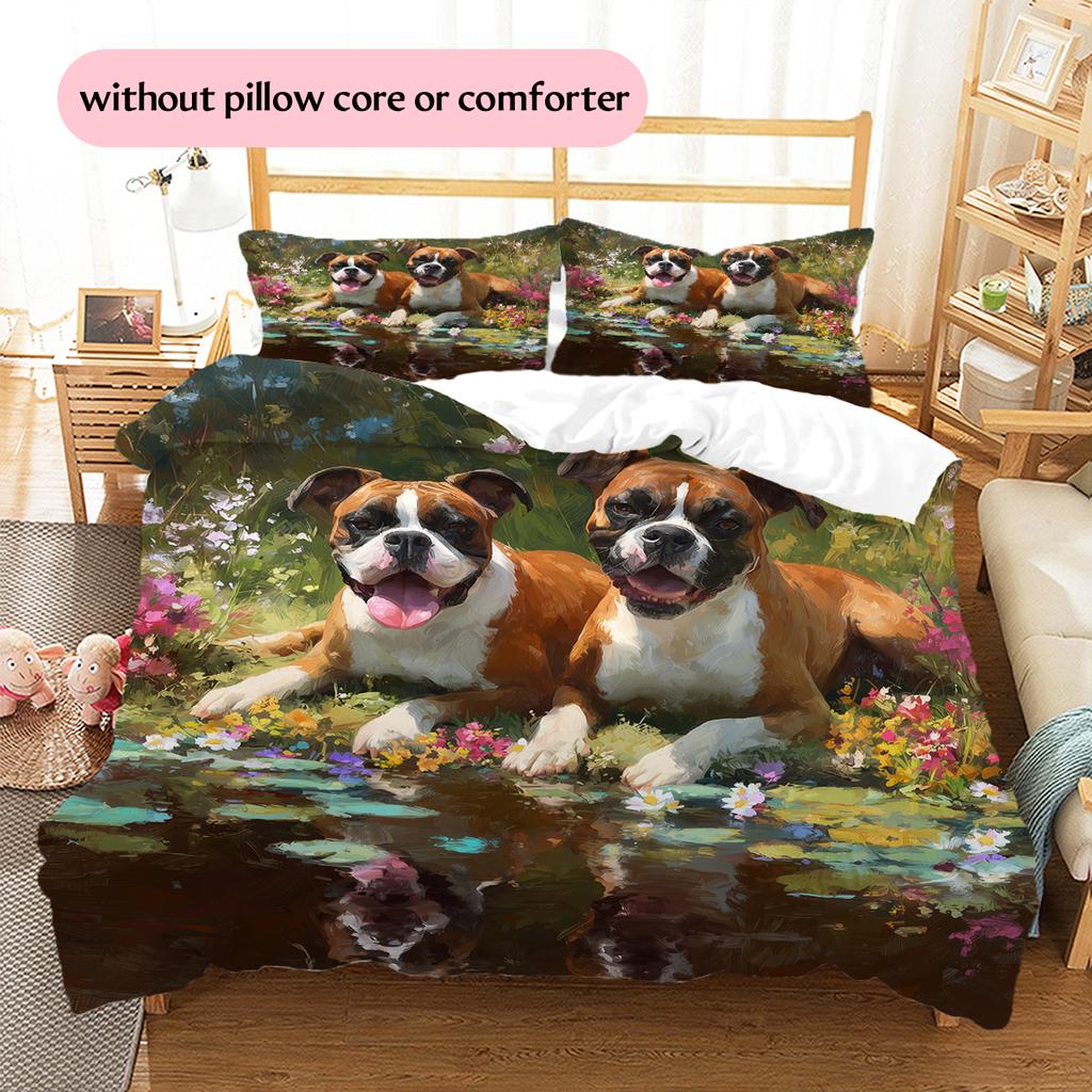 Two Boxer dogs Pattern Bedding Home Decoration Birthday Gift (1 * duvet cover + 2 * pillowcase, without core)