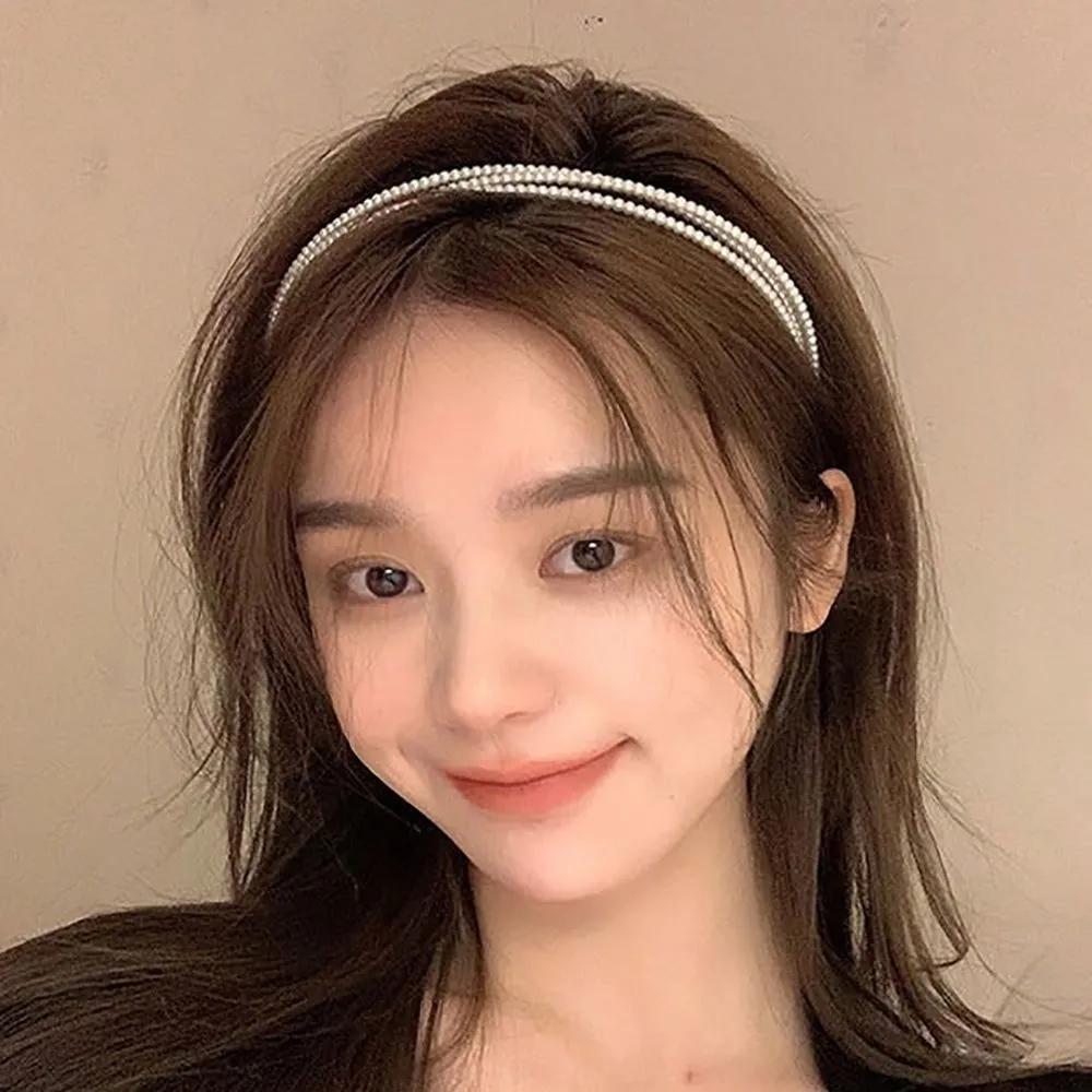 Women s Daily Simple Thin Three-Strand Pearl Hair Band Headband Scarf Headband Hairband Thin Headband