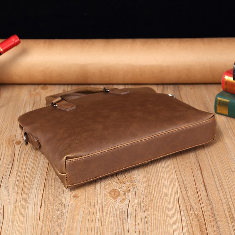 Korejská verze Crazy Horse Leather Pánská kabelka Taška přes rameno Aktovka PU Měkká kožená počítačová taška Neformální pánská taška