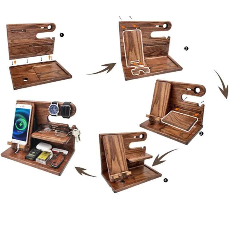 Multifunktionale Telefonverlängerungsbasis aus Holz, Geschenk für den Vater, Nachttisch, Desktop-Organizer, Aufbewahrungsregal, Handyhalter