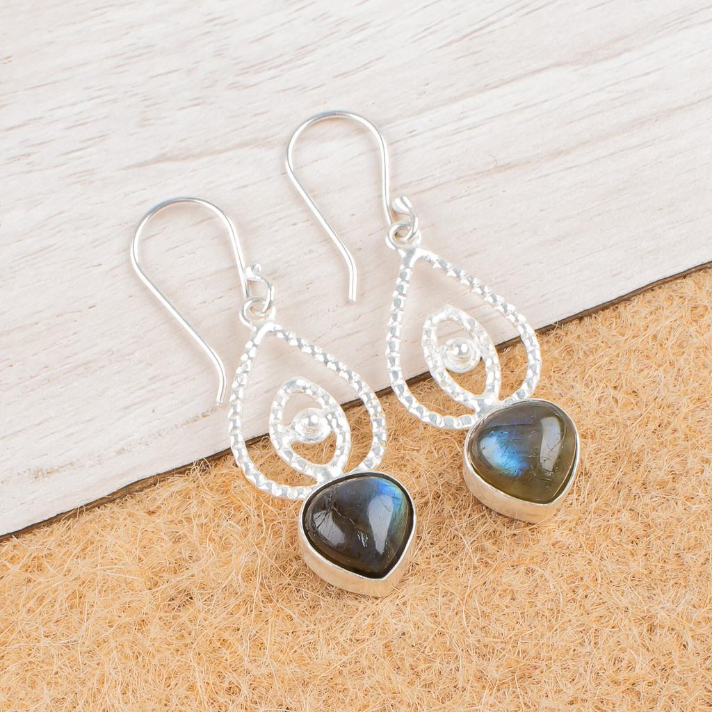 Natural Labradorite Gemstone 925 Sterling Silver Handmade Jewelry Earrings 2.00" EE-32-30