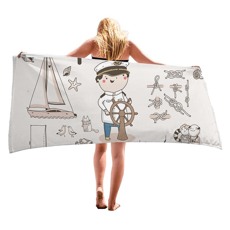 Cartoon Ship Sailor Series digital-printed polyester Superfine fiber double-sided fleece Beach vacation bath towel, beach towel