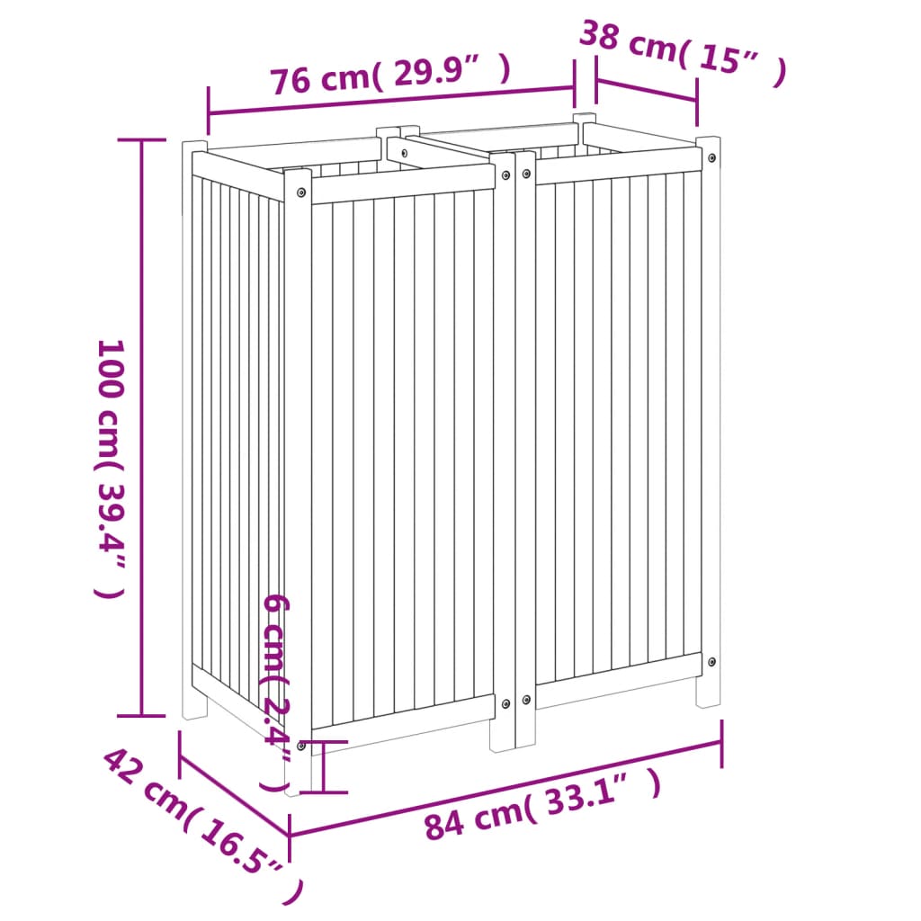 Plant Box with Liner 84 x 42 x 100 cm Solid Acacia Wood