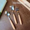 Stainless Steel Wooden Rice Soup Cake Fruit Fork Coffee Dessert Spoon  for Family Dining