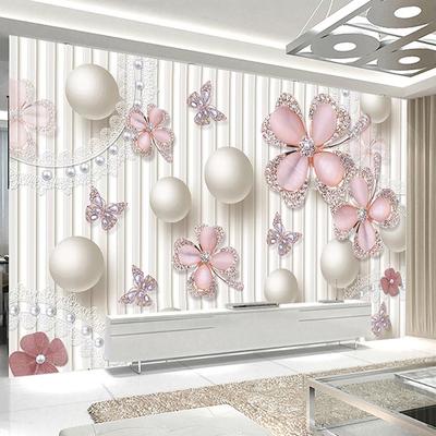 Schmuck Rosa Schmetterling Blume Wandbild Kugel 3D Tapete Wohnzimmer Sofa TV Hintergrund Tapete Home Dekoration