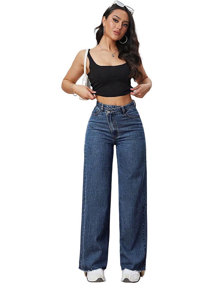 2025 Autumn High-Waisted Wide-Leg Washed Light-Color Casual Jeans
