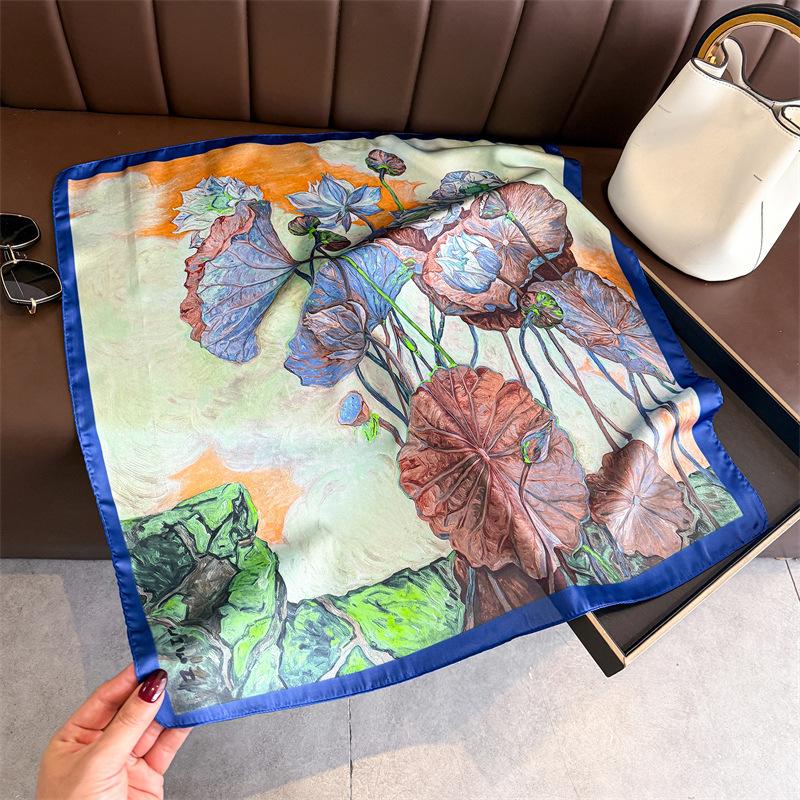 Korean version of the new imitation silk printing silk scarf square scarf high-end shawl sunscreen neck professional scarf headscarf scarf