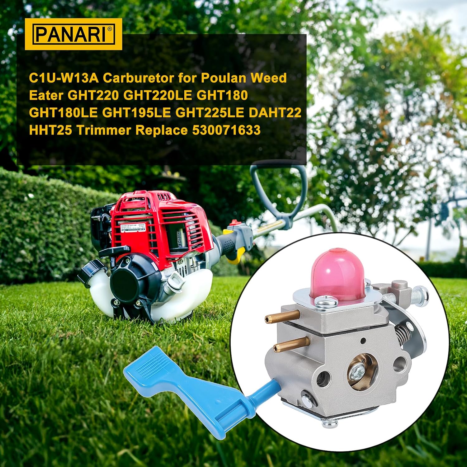 

Panari C1U-W13A Carburetor for Poulan Weed Eater GHT180 GHT180LE GHT220 GHT220LE GHT225 GHT225LE Trimmer Replace 530071633 + 530047932 Air Filter