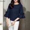 ZANZEA Women Casual Round Neck Loose 3/4 Sleeve Blouse