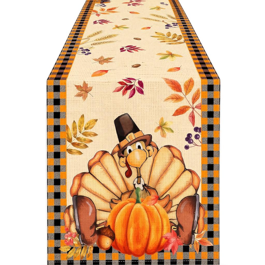 Thanksgiving kalkun bordløber 183x33cm Efterårsblade Mønster Dekorativ dug til ferie Spisestue Køkken Brug
