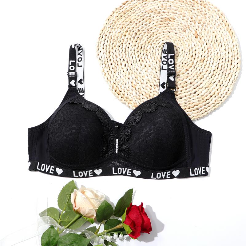 

Women Thin Plus Size Bra Sexy Romantic French Lace Brassiere Print Push Up with Wire Bras 85C-100C-28012 40/90C чорний