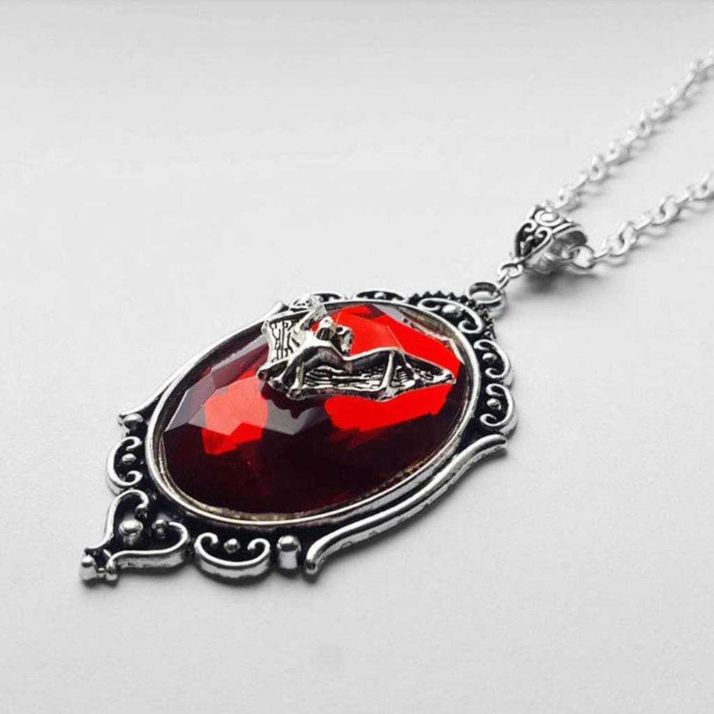 Gothic Bat Pendant Necklace With Red Jewelry Charm For Vintage Style Jewelry Lovers