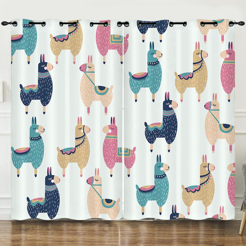 Curtain Cartoon Animal Alpaca 3D Digital Printing Blackout Curtain Punching