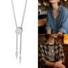 Elegant Round Shaped Neckwear Rhinestones Accented Unisex Stainless Steel Necklace Slidable for Gifting and Daily Use