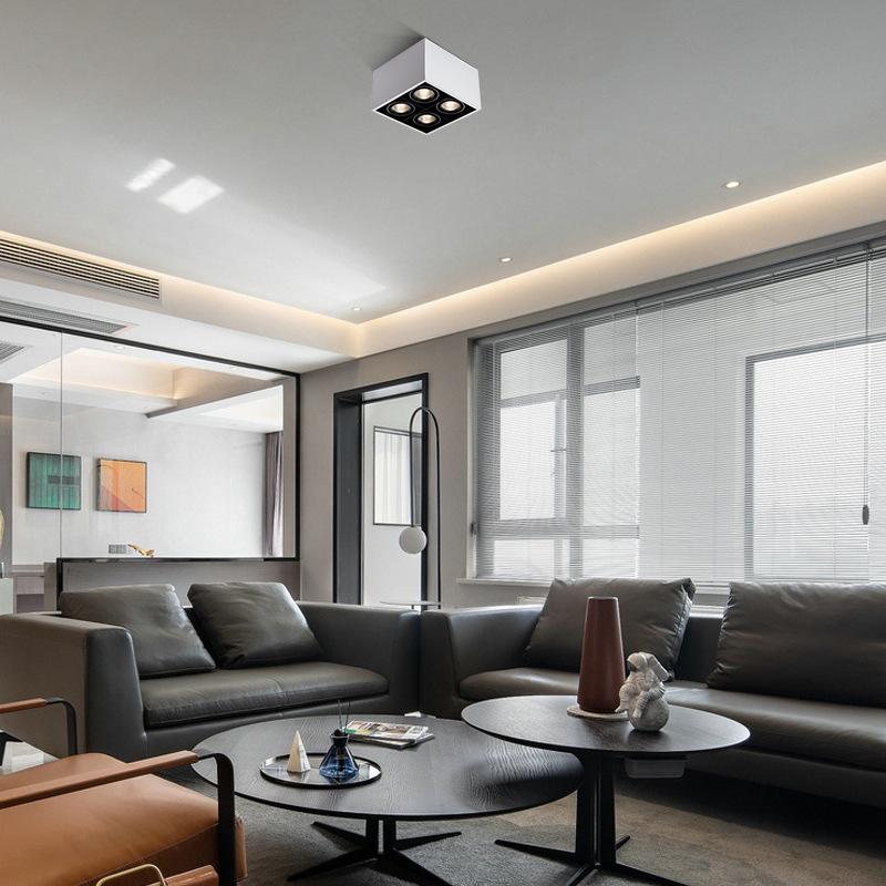 Surface Mounted LED Full Spectrum Anti-Glare Square Ceiling Light with Four-Head Grille for Living Room White+Black 4*7W