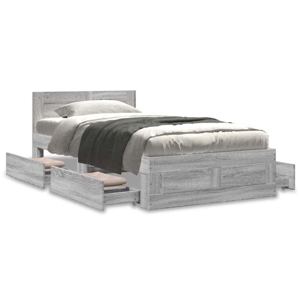 Bed Frame with Headboard Grey Sonoma 90x200 cm Engineered Wood