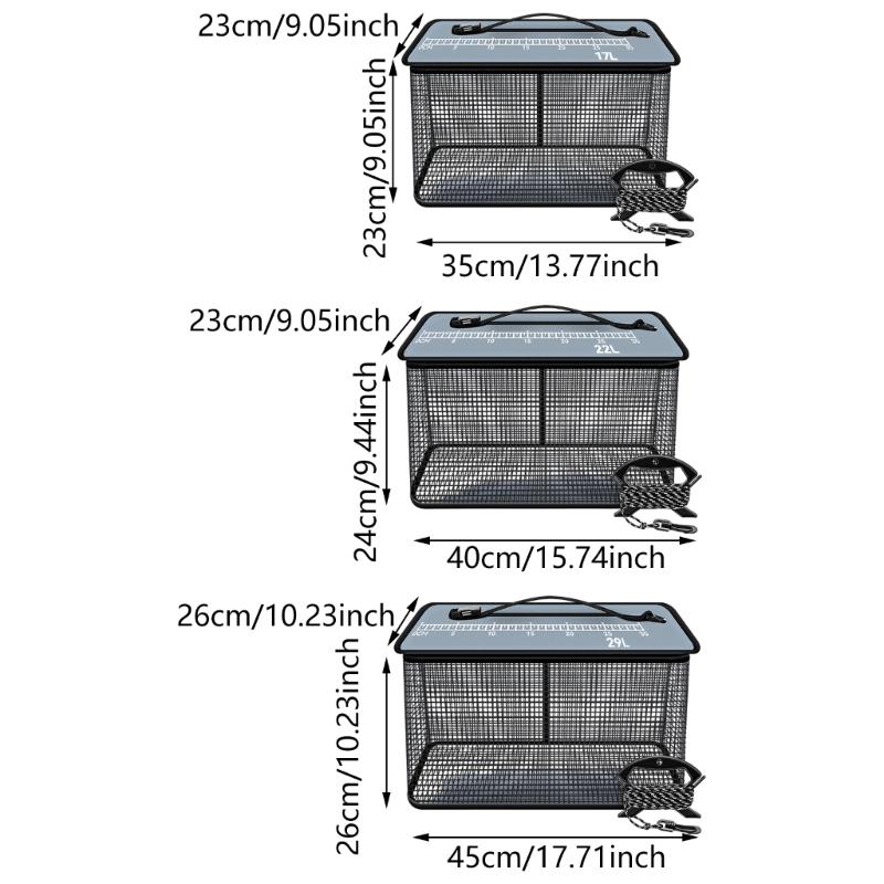 Folding Fish Basket Folding Fishing Net Fishing Baits Storage Cage with Handle & Rope Fast Drying Fishing Basket