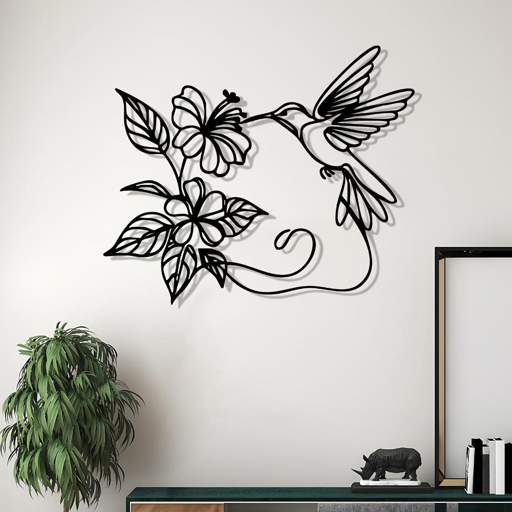 Hummingbird Hibiscus Metal Wall Art Decorative Mural Rust Resistant Nature Lovers Home Garden Gift Valentine Mother Day 1pc