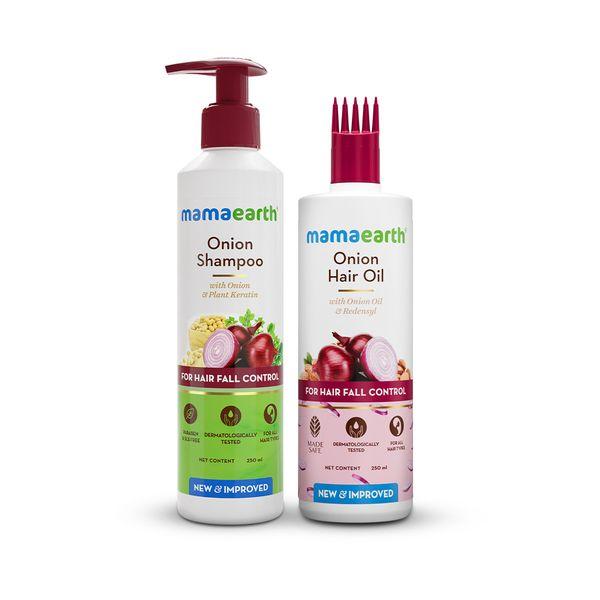 Mamaearth Anti Hair Fall Hair Care Set With Onion Oil And Shampoo 250ml Combo For Hair Fall Control And Frizz-Free Hair