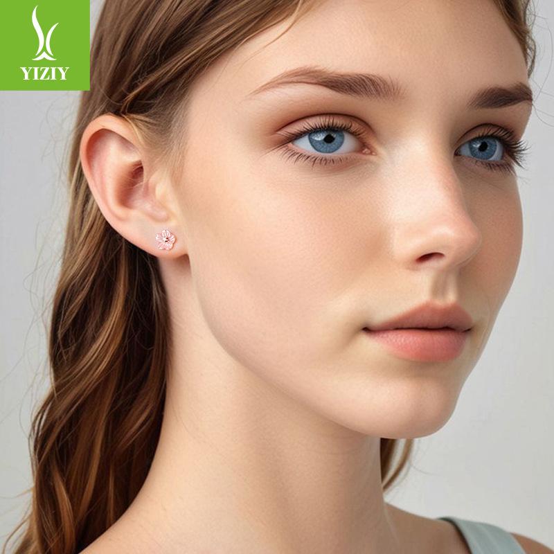 Romantic Cherry Blossom Powder Fritillary Stud Earrings For Women, Sweet And Elegant Temperament S925 Sterling Silver Flower Stud Earrings