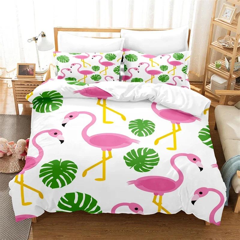 Comforter Flamingo Tropical Floral Palm Leaves Bedding Set Queen Twin Microfiber Summer Hawaiian Wild Animal Comforter