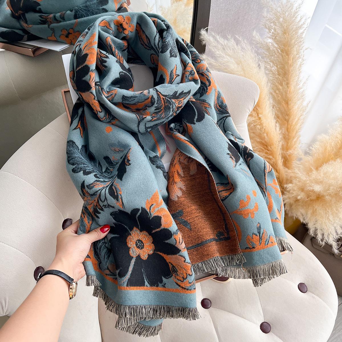 Women S Warm Faux Cashmere Plaid Scarf - Thick Pashmina Shawl Wrap, Winter Neckerchief