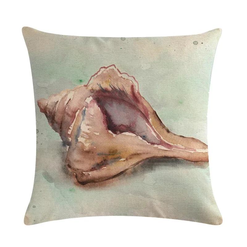 Newest Fashion Conch Starfish Shell Marine Life Linen Pillowcase Office Sofa Decorative Cushion Cover