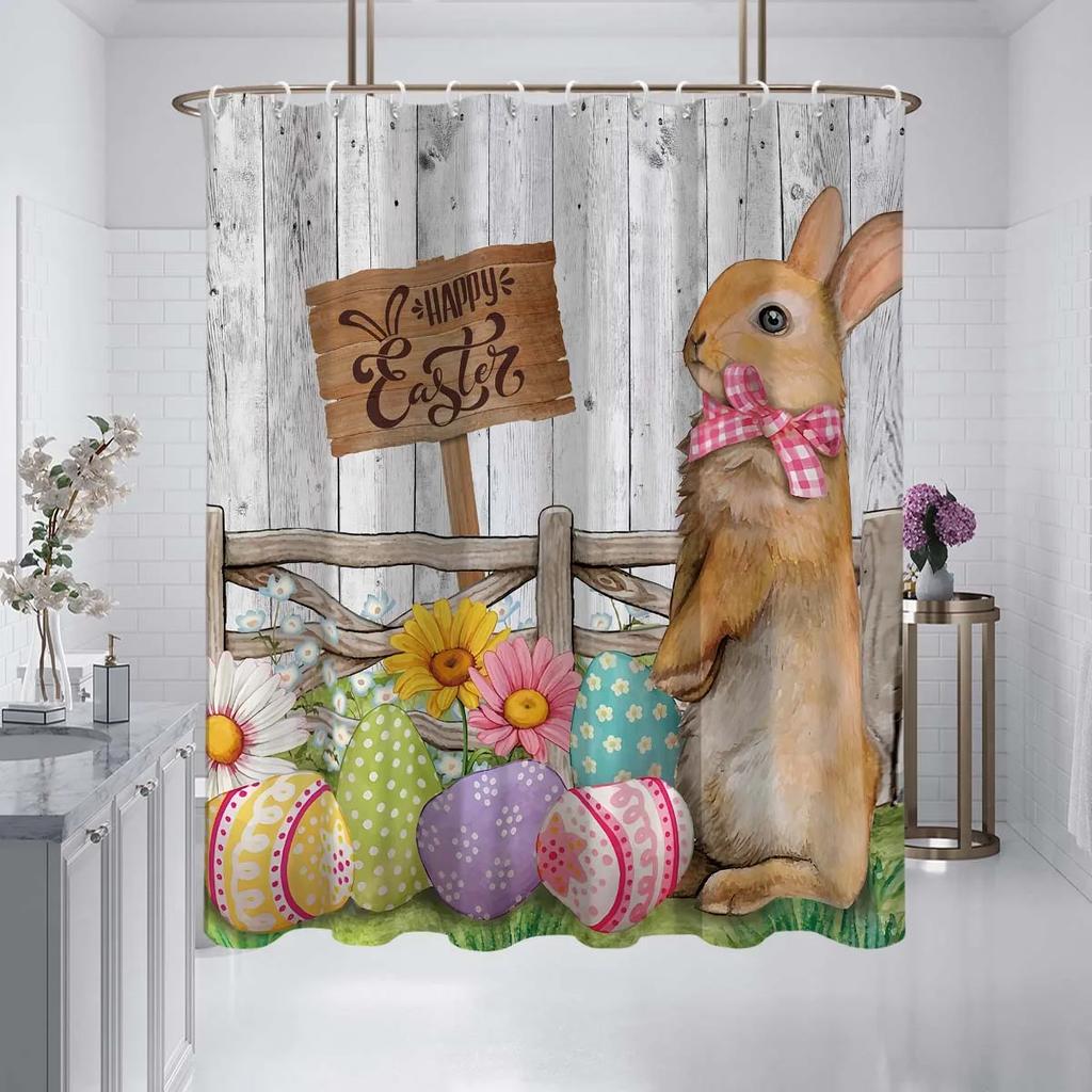 1 180x180cm Easter themed cartoon rabbit Easter egg pattern printed shower curtain partition bathroom waterproof