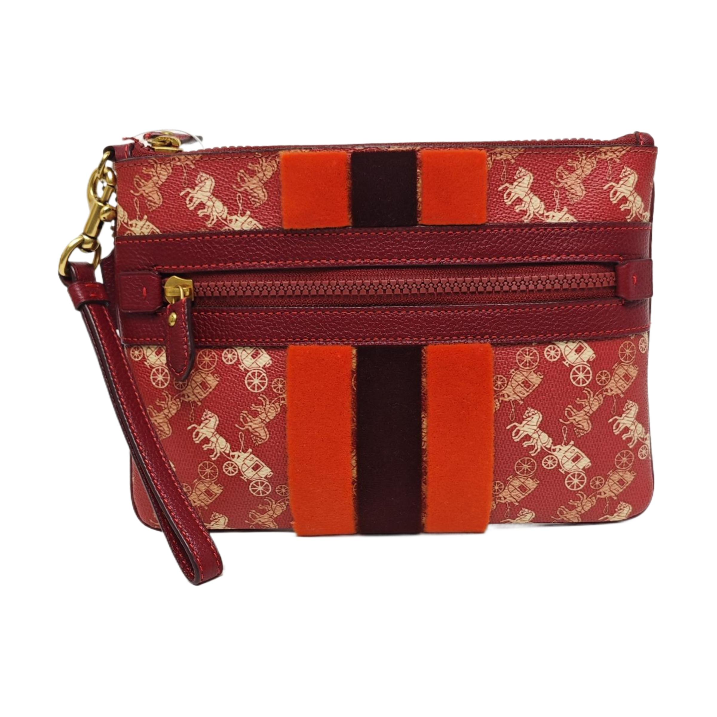 [Pre-Owned] Wristlet 24 Classic Horse And Carriage Stripe Front Zipper Leather And Synthetic Leather Medium Clutch - Excellent #6C28VH ONE SIZE