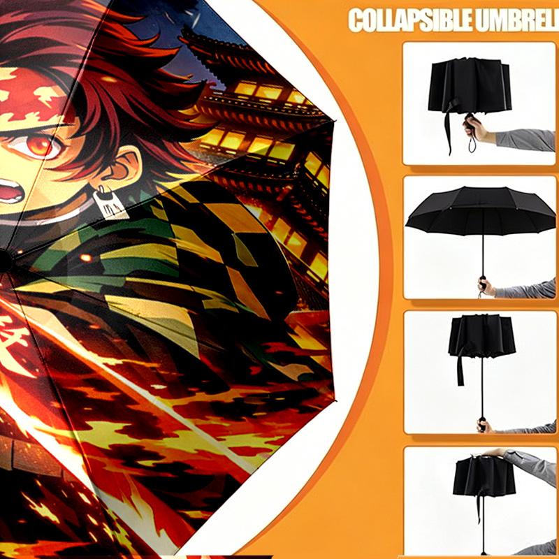 Demon Slayer Druckschirm Automatisches Öffnen/Schließen - Tragbares faltbares Design - Tägliche Nutzung für Reisen/Outdoor - Geschenk zum Geburtstag