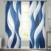 Dark Blue Ripples Lines Sheer Voile Curtains for Bedroom Window Holiday Decoration Transparent Tulle