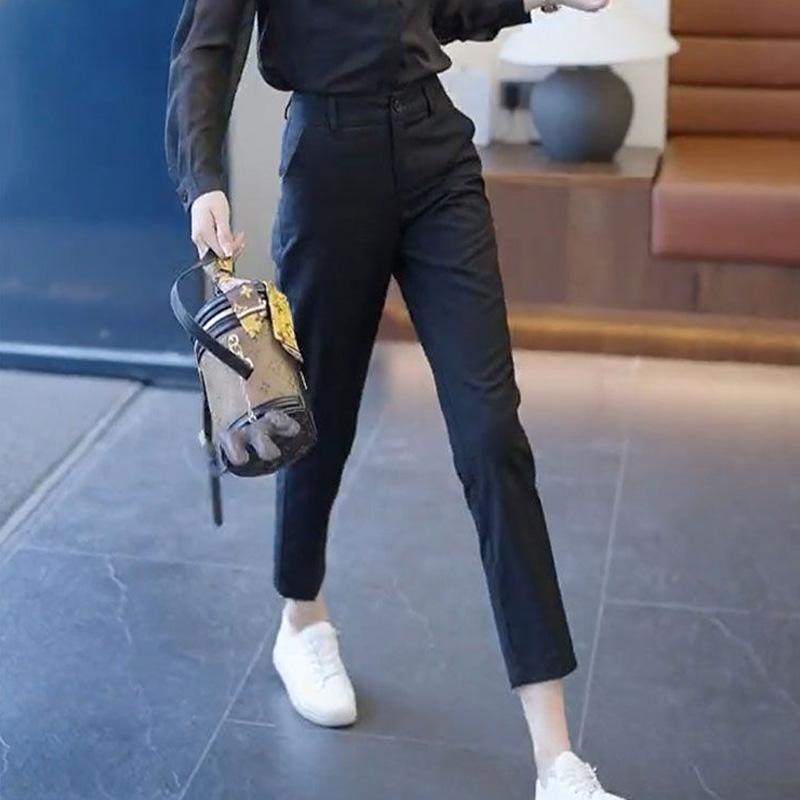 Calças de Terno Casuais Retas Soltas de Cintura Alta com Bolso de Botão Moda Avançada Simples para o Trabalho Primavera Outono e Verão 2023