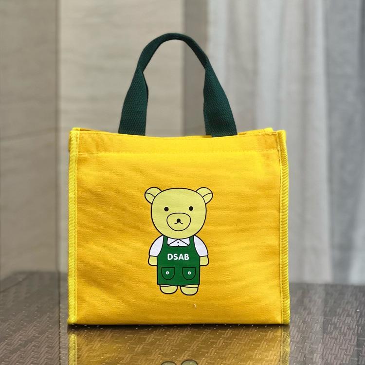 Cute Bear Canvas Lunch Tote - Large Capacity Bento Bag for Students & Moms