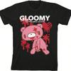 Camiseta Negra de Manga Corta con Cuello Redondo para Niños con Personaje Gloomy Bear, Goteo de Sangre y Logo