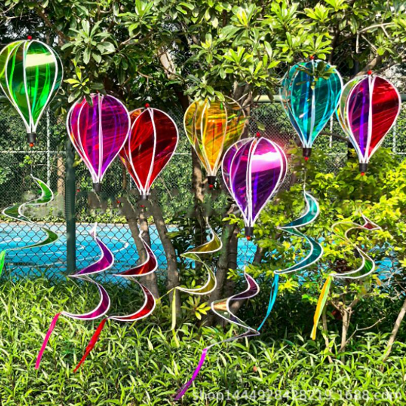 Hot Air Balloon Spinners Plastic Color-changing Film Wind Spinner Striped Tie Dye Rainbow Colors Rotating Windmill Pinwheels