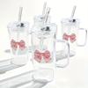 6-teiliges Set quadratischer Becher mit Schleife, 14oz Hitzebeständiges Borosilikatglas, Niedliches Schleifendesign, Perfekt für Kaffee & Saft