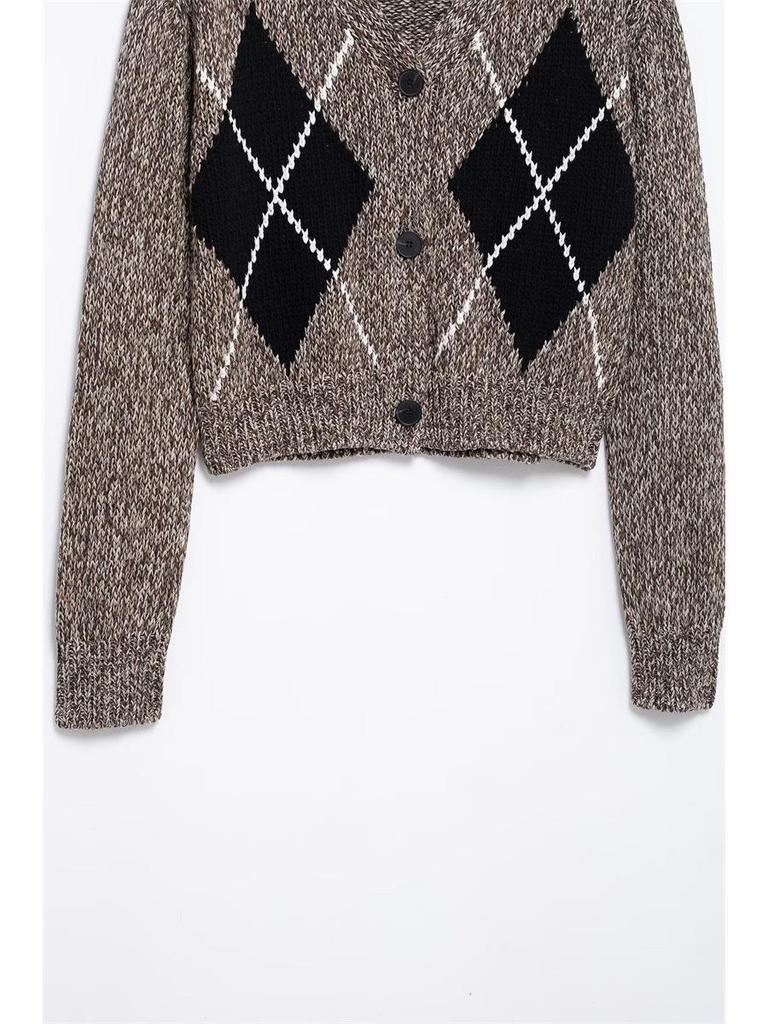 TAOP&ZA Women's Spring V-neck Knit Cardigan - Long Sleeve, Single-breasted, Casual Style